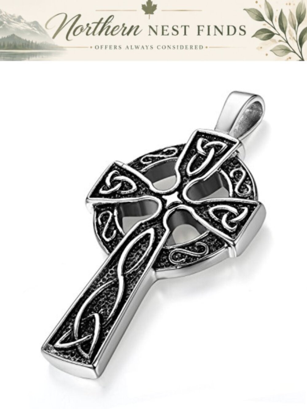 Stainless Steel Large Celtic Knot Cross Pendant Necklace 22" Chain Men's Retro